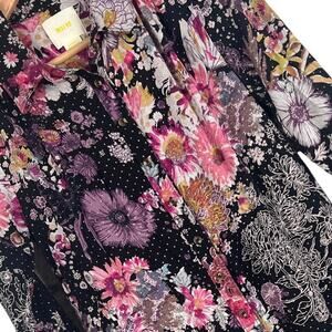MAEVE Womens XS Black Metallic Floral Button Front Autumnal Whimsigoth Tunic Top